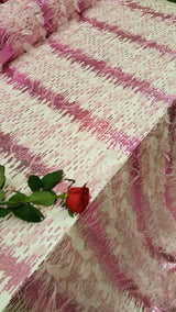 Fuchsia Lace Sequin Embroidered Pink Mesh Fabric
