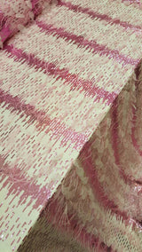 Fuchsia Lace Sequin Embroidered Pink Mesh Fabric