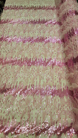 Fuchsia Lace Sequin Embroidered Pink Mesh Fabric