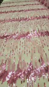 Fuchsia Lace Sequin Embroidered Pink Mesh Fabric