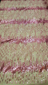 Fuchsia Lace Sequin Embroidered Pink Mesh Fabric
