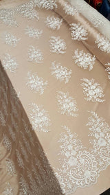 Embroidered Lace Floral Flowers on Mesh Off White