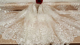 Embroidered Lace Floral Flowers on Mesh Off White