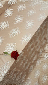 Embroidered Lace Floral Flowers on Mesh Off White