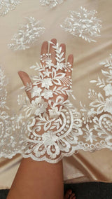 Embroidered Lace Floral Flowers on Mesh Off White