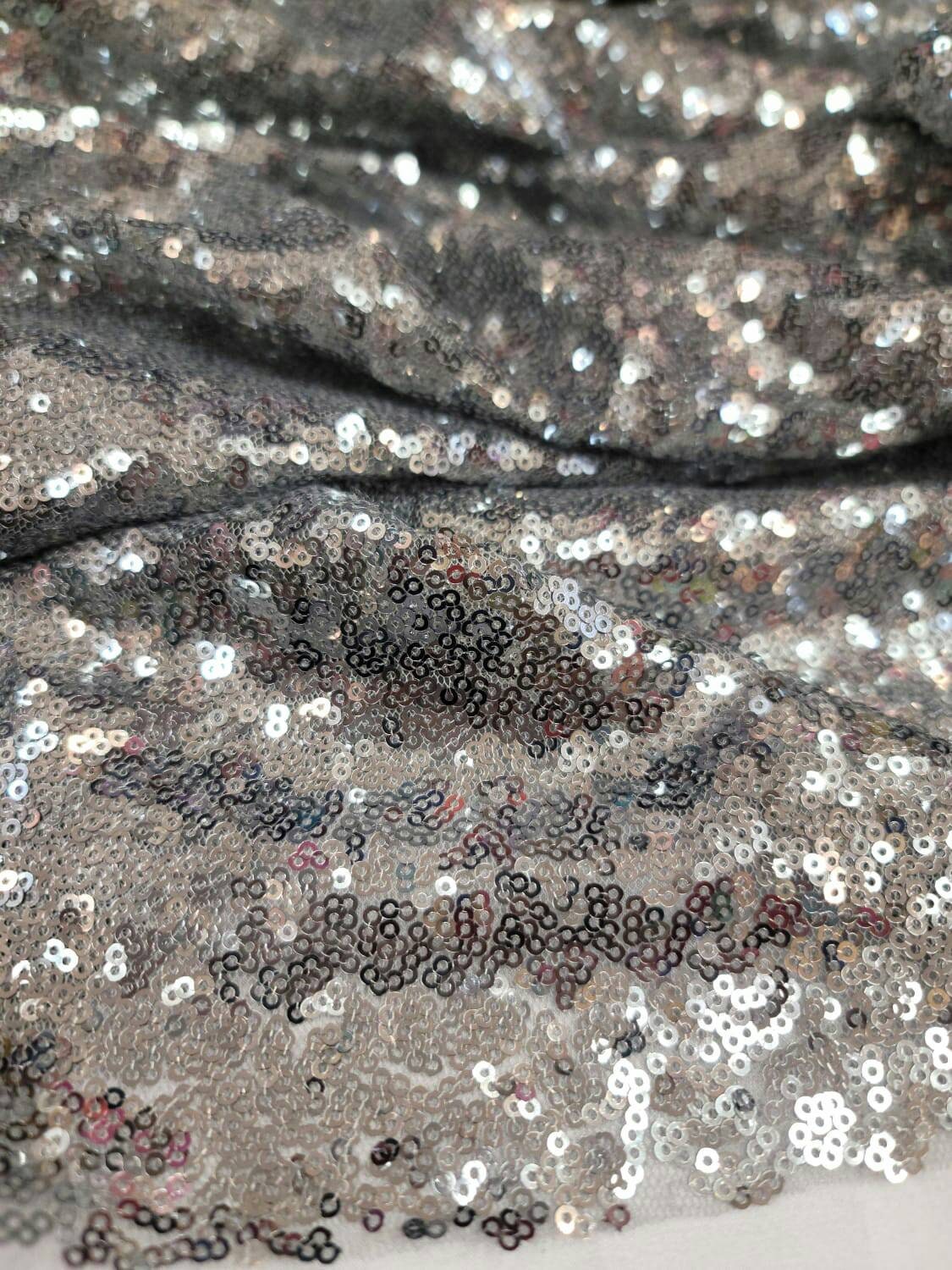 Silver Sequin Stretch Mesh Fabric