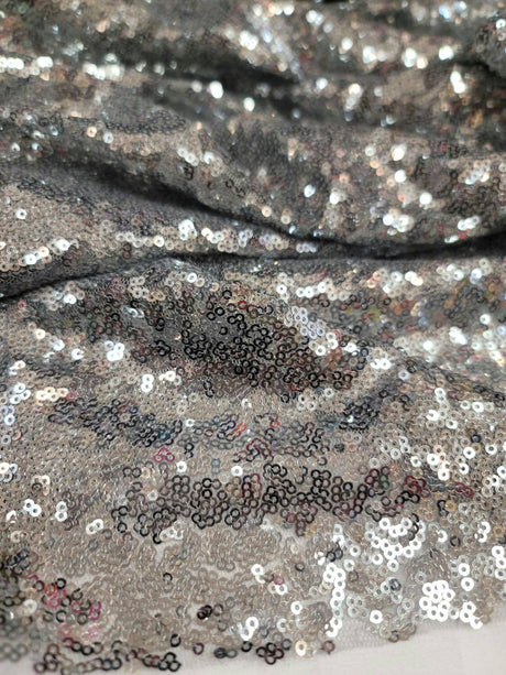 Silver Sequin Stretch Mesh Fabric