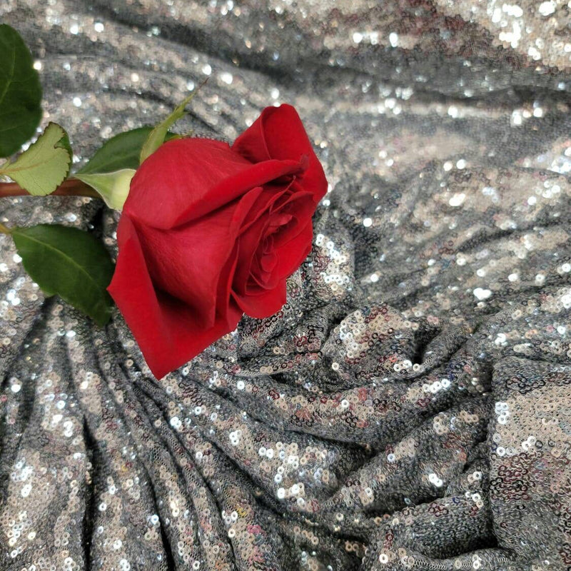 Silver Sequin Stretch Mesh Fabric