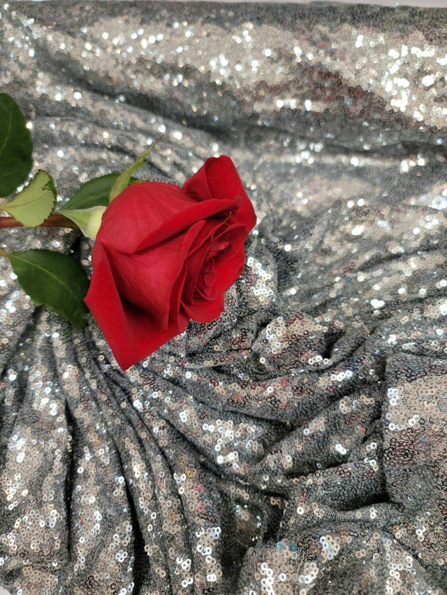 Silver Sequin Stretch Mesh Fabric