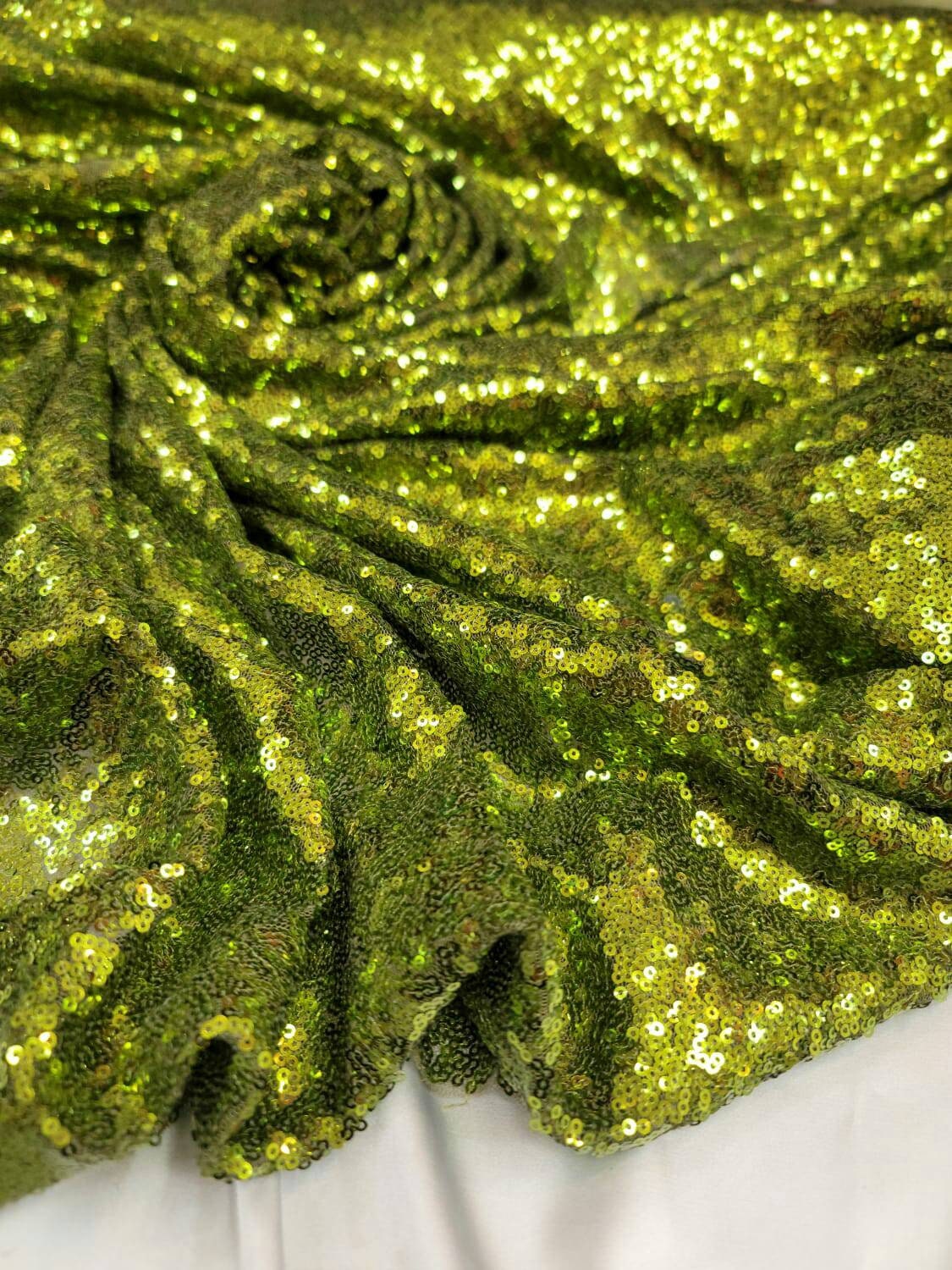 Sequin Mesh Fabric Olive Green