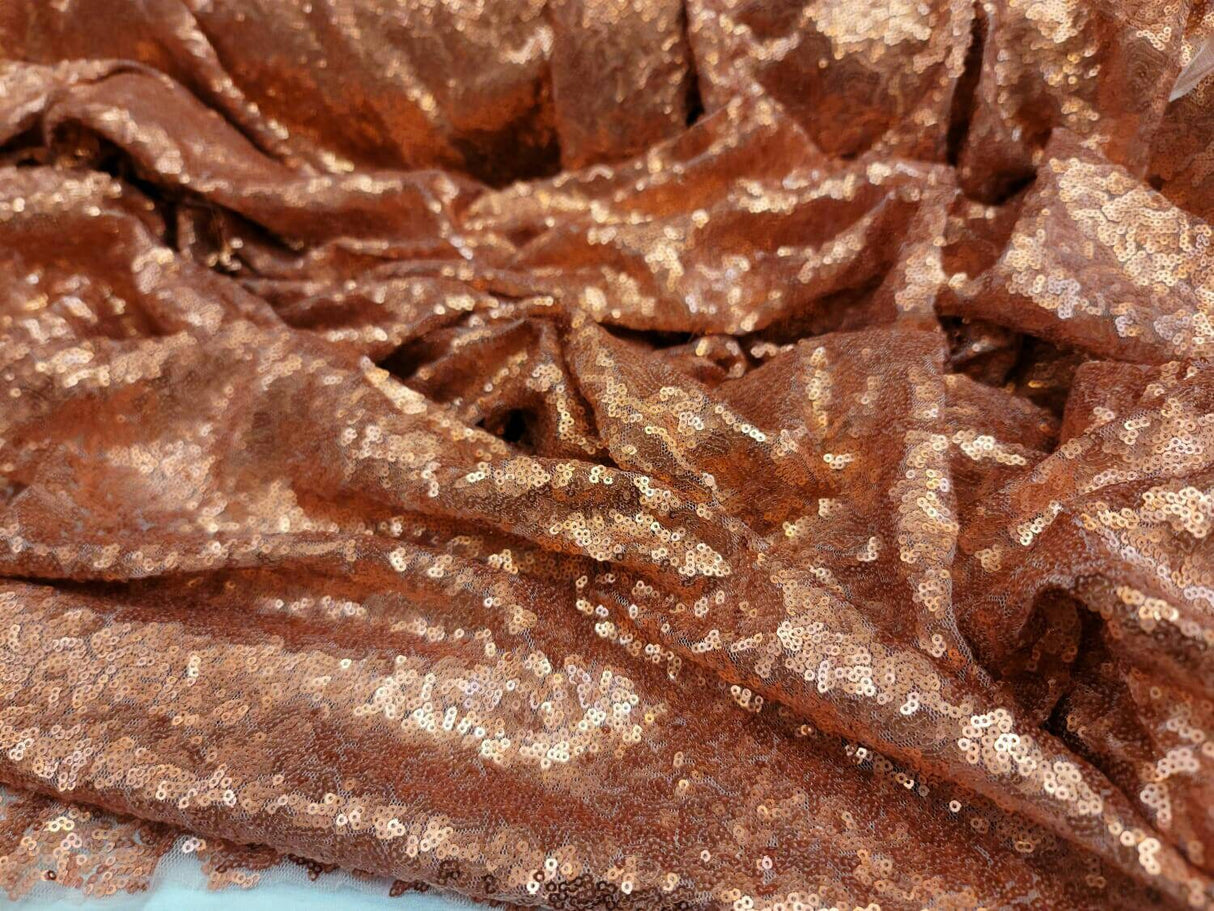 Sequin Fabric Matte Cooper on Mesh