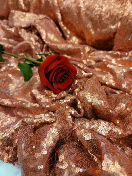Sequin Fabric Matte Cooper on Mesh