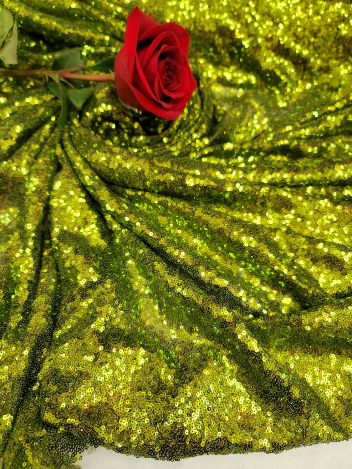 Sequin Mesh Fabric Olive Green