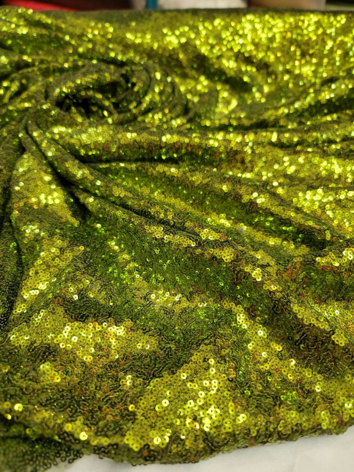 Sequin Mesh Fabric Olive Green