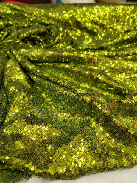 Sequin Mesh Fabric Olive Green