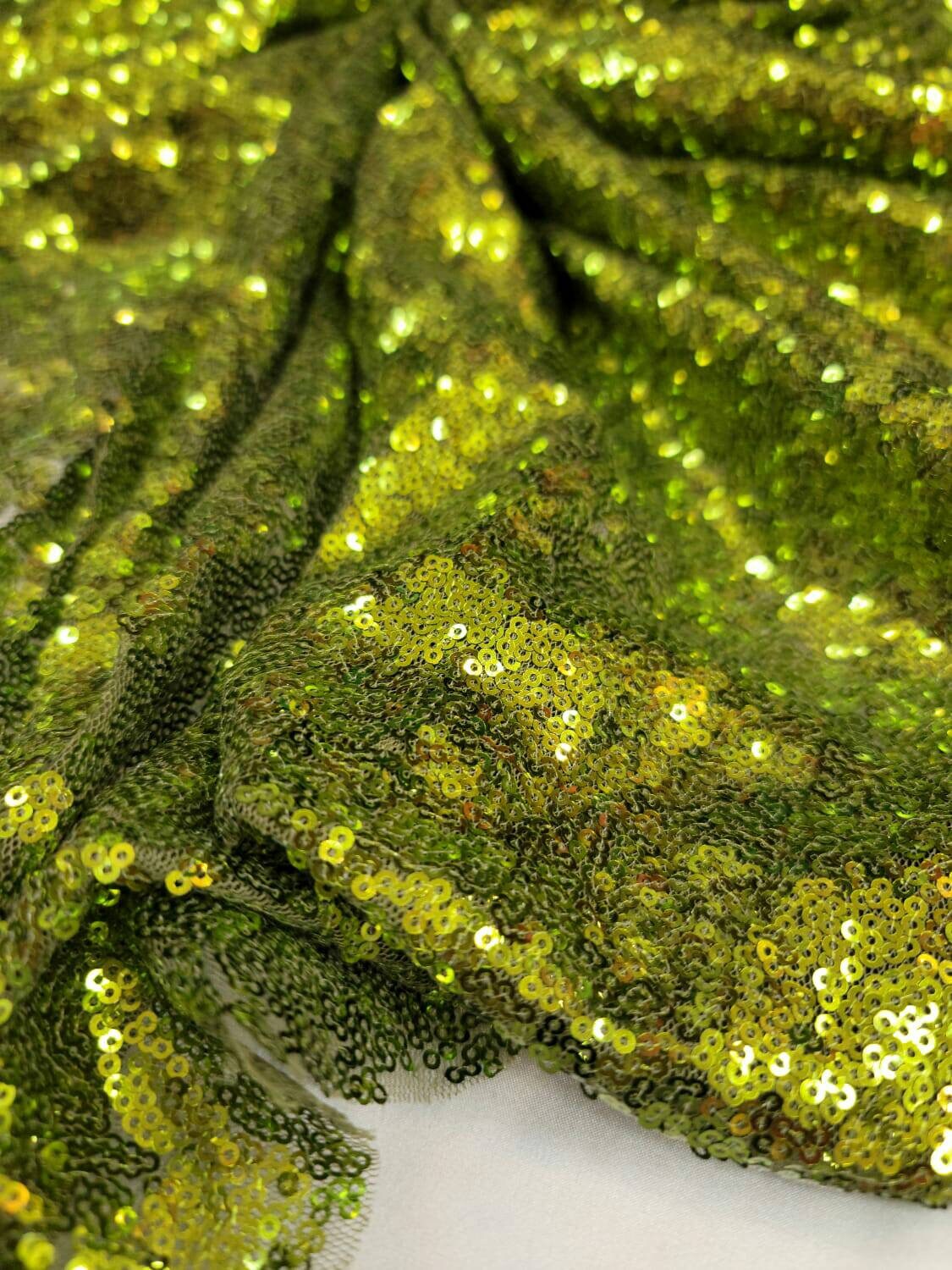 Sequin Mesh Fabric Olive Green
