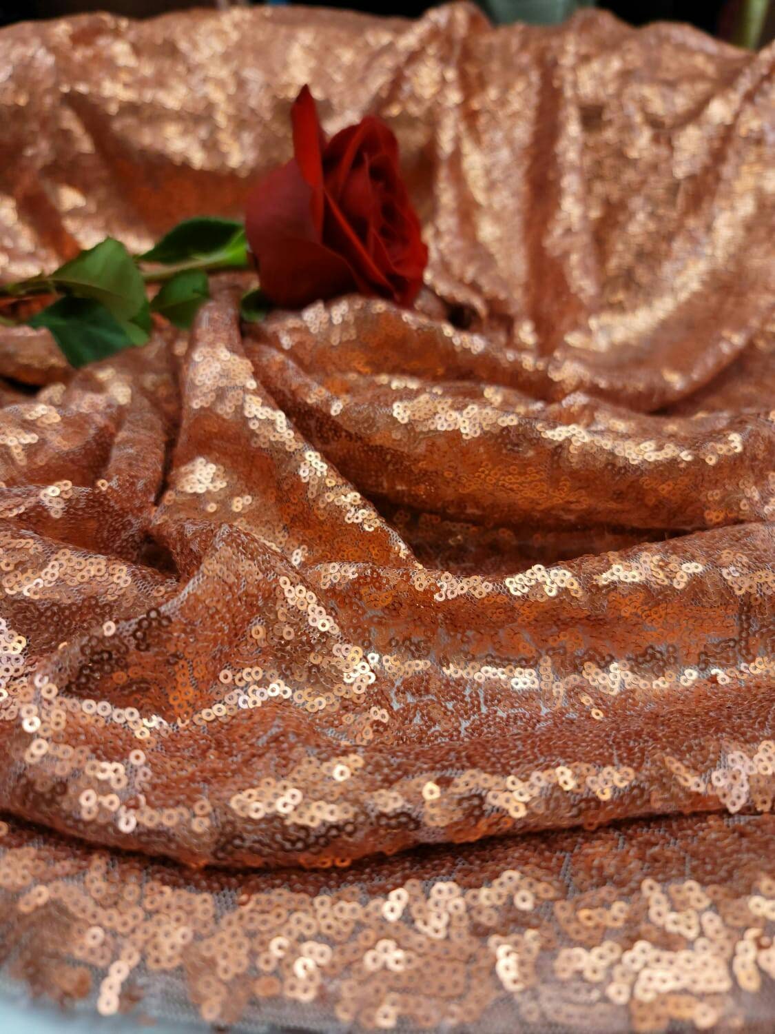 Sequin Fabric Matte Cooper on Mesh
