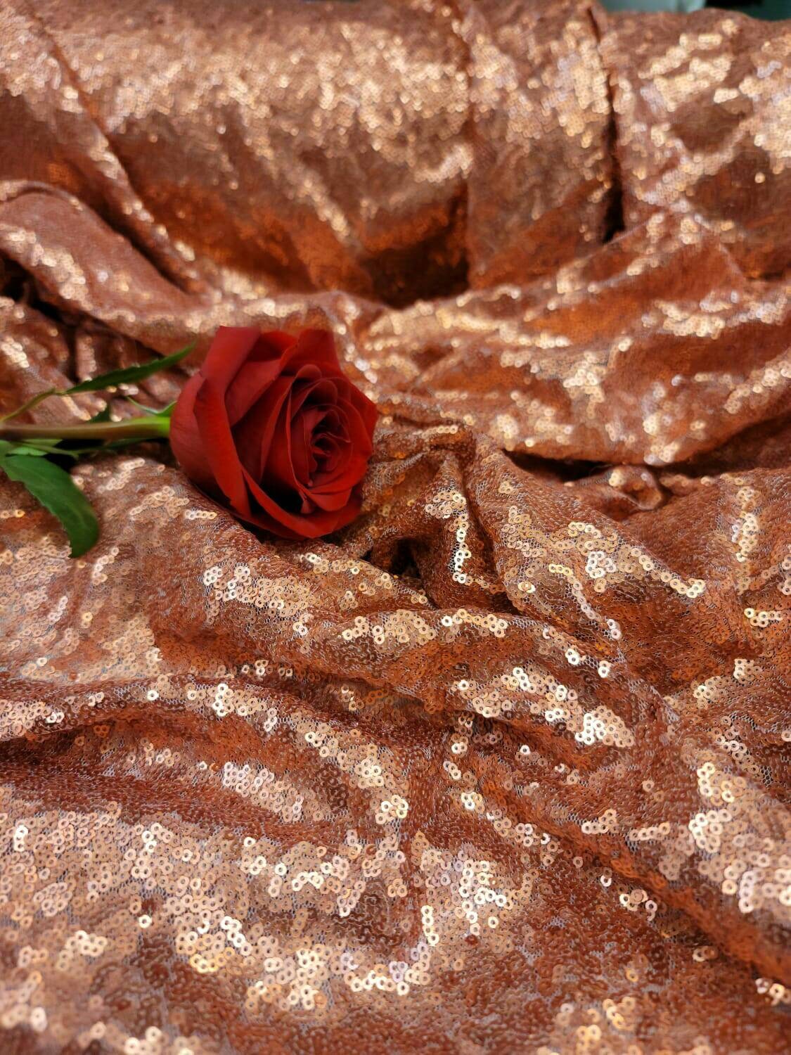 Sequin Fabric Matte Cooper on Mesh