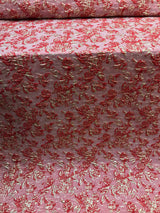Brocade Jacquard Floral Red and Metallic Gold