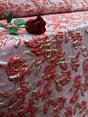 Brocade Jacquard Floral Red and Metallic Gold