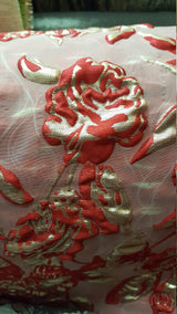 Brocade Jacquard Floral Red and Metallic Gold