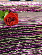 Sequin Fabric on Black Jersey Knit Gold and Fuchsia