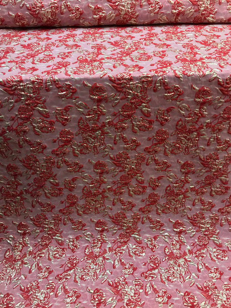 Brocade Jacquard Floral Red and Metallic Gold