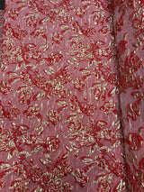 Brocade Jacquard Floral Red and Metallic Gold