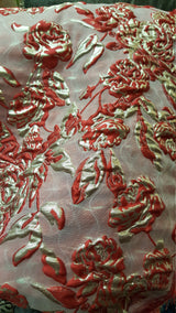 Brocade Jacquard Floral Red and Metallic Gold