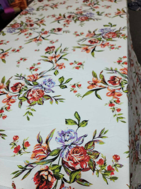Rayon Challis Floral Print Off White