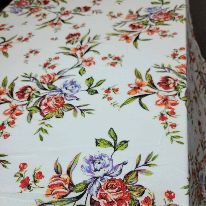 Rayon Challis Floral Print Off White