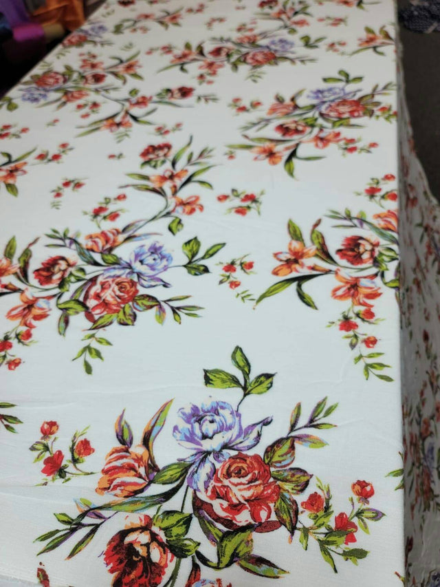Rayon Challis Floral Print Off White