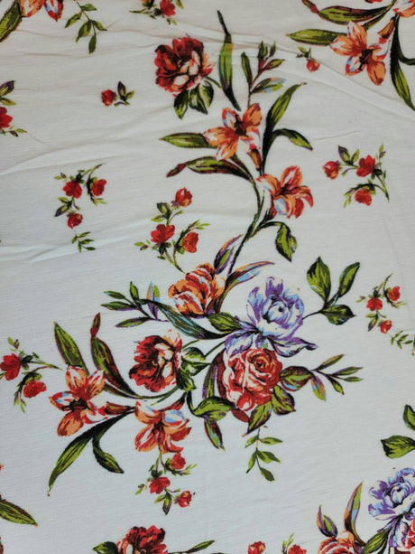 Rayon Challis Floral Print Off White