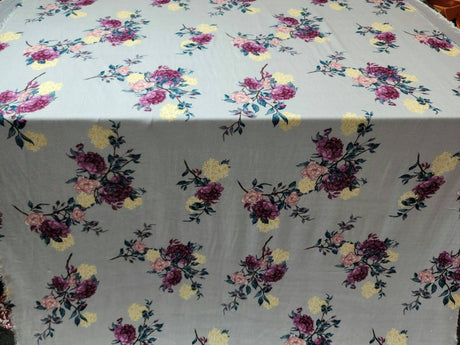 Rayon Challis Floral Fabric Light Gray Pink