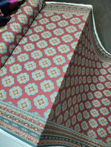 Rayon Challis Fabric Blue Ikat Burgundy