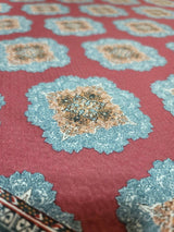 Rayon Challis Fabric Blue Ikat Burgundy