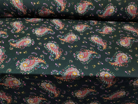 Rayon Challis Black Paisley Floral Print