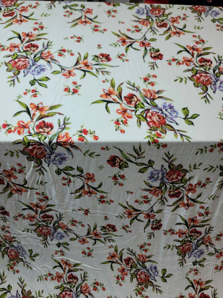 Rayon Challis Floral Print Off White