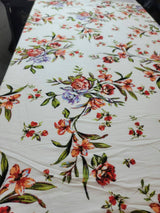 Rayon Challis Floral Print Off White
