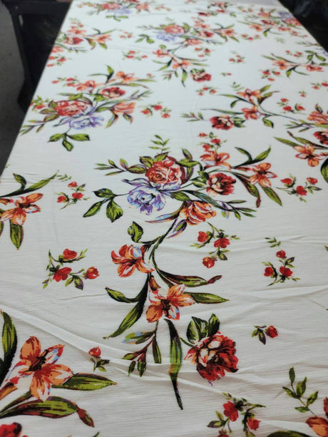 Rayon Challis Floral Print Off White
