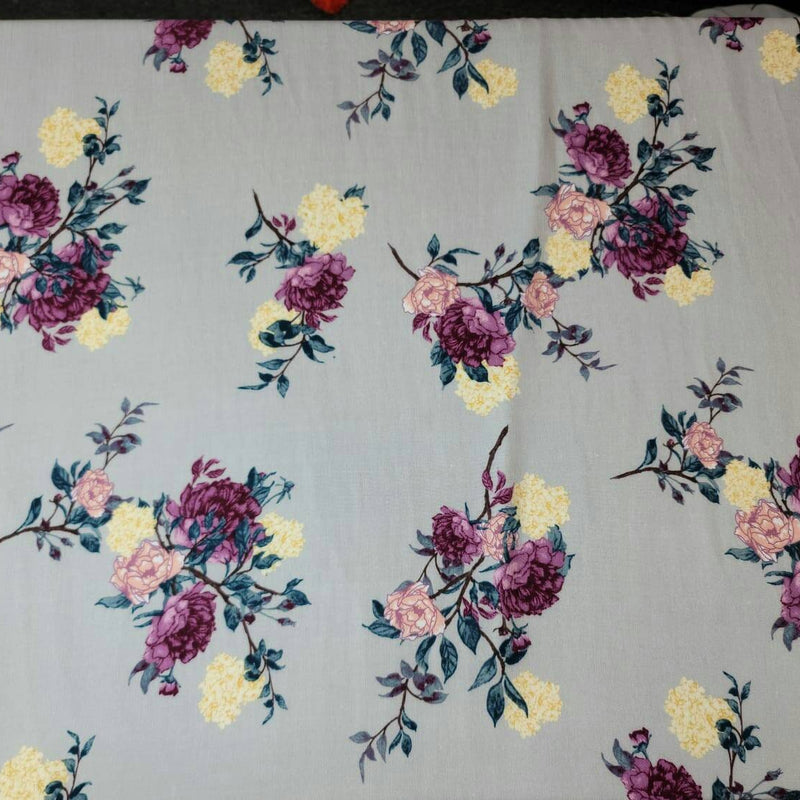 Rayon Challis Floral Fabric Light Gray Pink