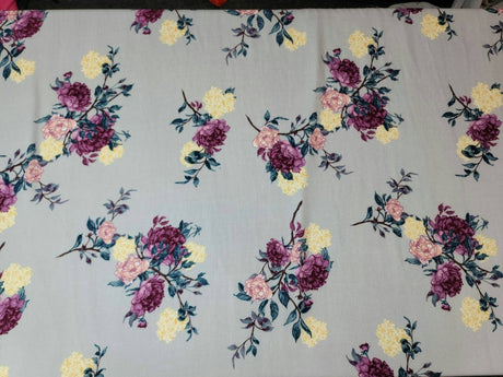 Rayon Challis Floral Fabric Light Gray Pink
