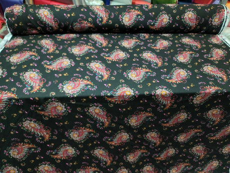Rayon Challis Black Paisley Floral Print