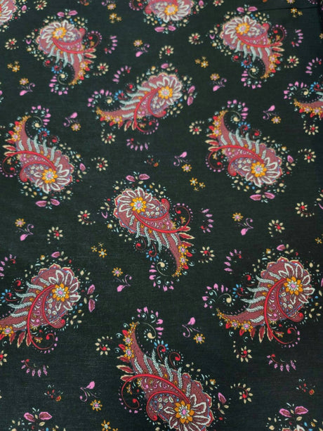 Rayon Challis Black Paisley Floral Print