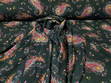 Rayon Challis Black Paisley Floral Print