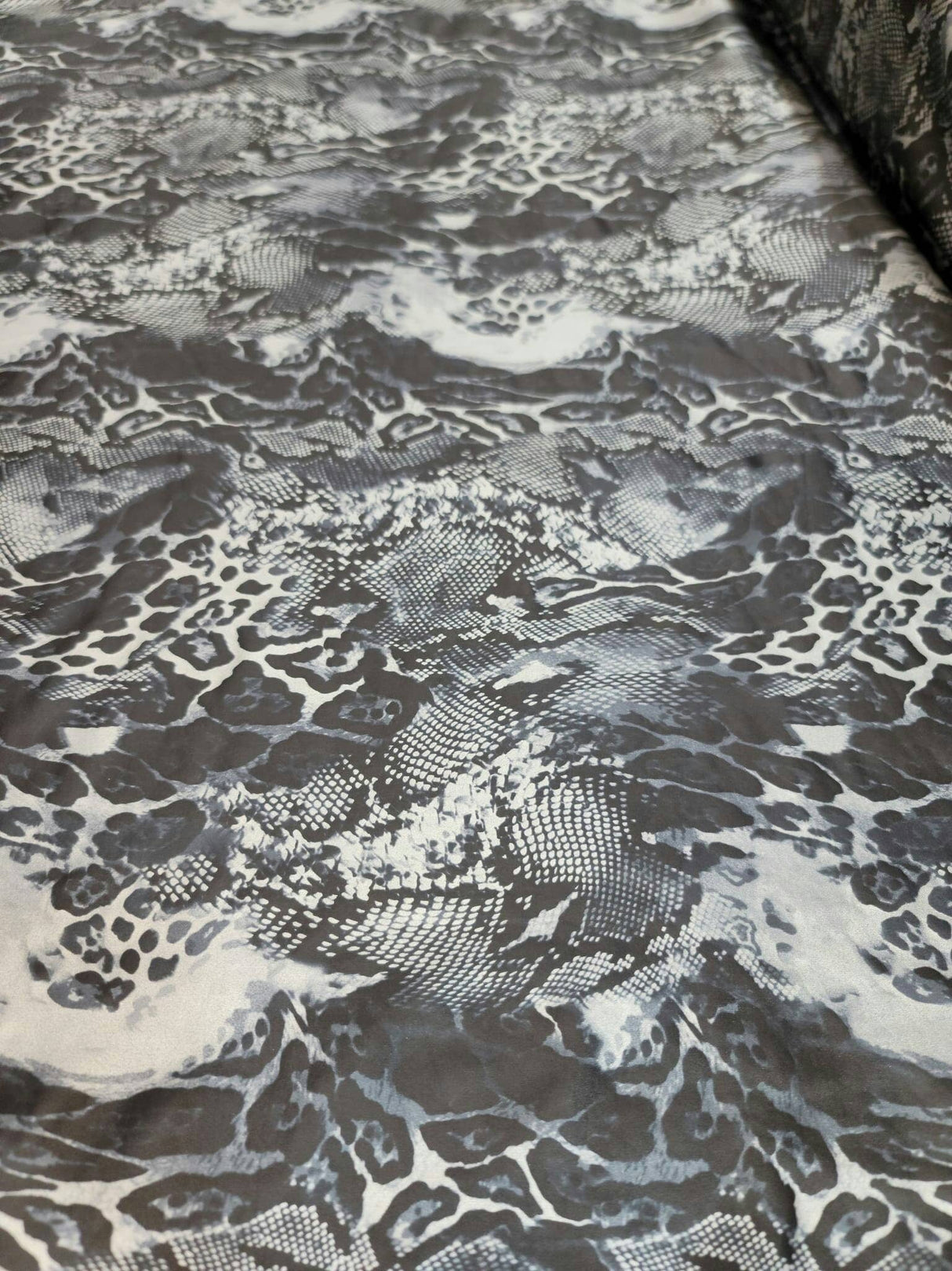 Stretch Spandex Black and Silver Snake Print Fabric