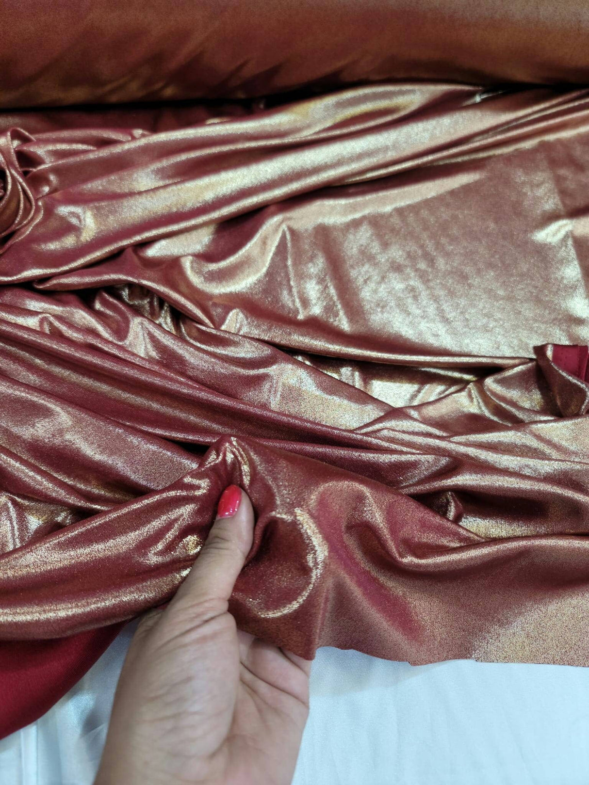 Stretch Fabric Burgundy Gold Sparkly Shimmer