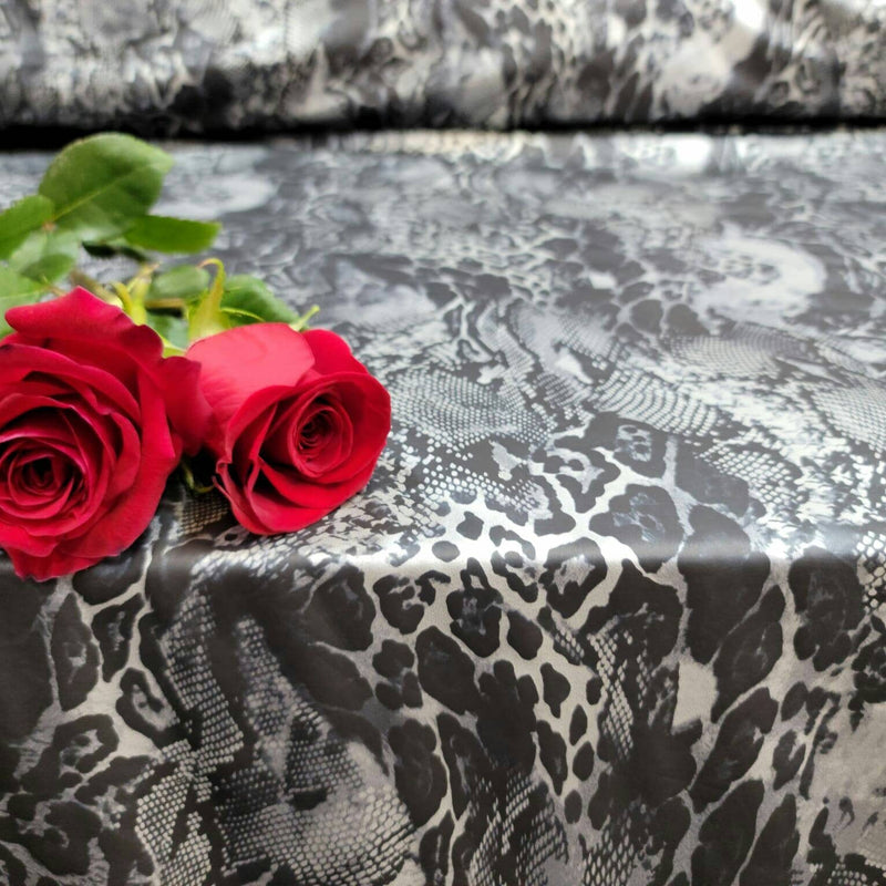 Stretch Spandex Black and Silver Snake Print Fabric