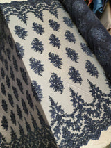 Beaded Lace Embroidery Navy Blue