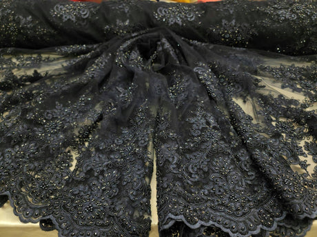 Beaded Lace Embroidery Navy Blue
